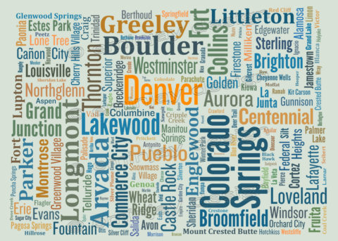 Colorado typography map art print town names