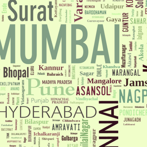 india map made from city names