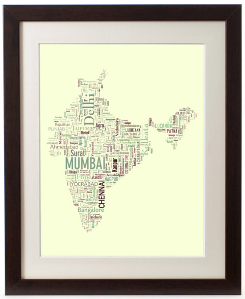 India map made from city names