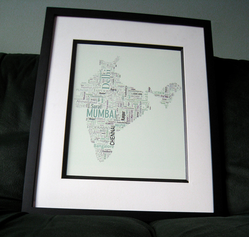 india map made from city names