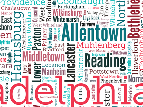 Pennsylvania typography map art print town names
