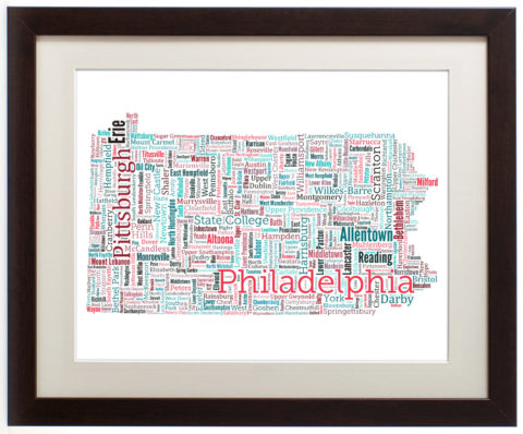 Pennsylvanial typography map made from town names
