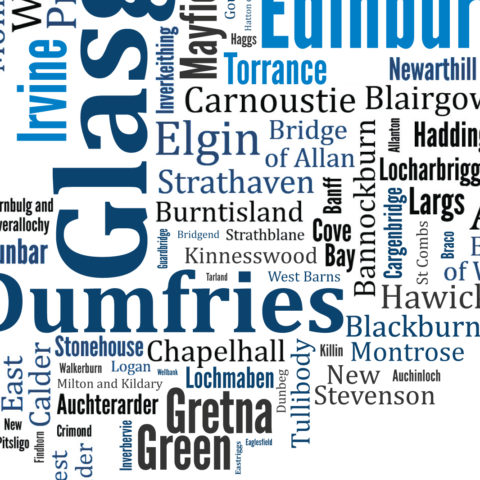 Scotland typography map art print town names