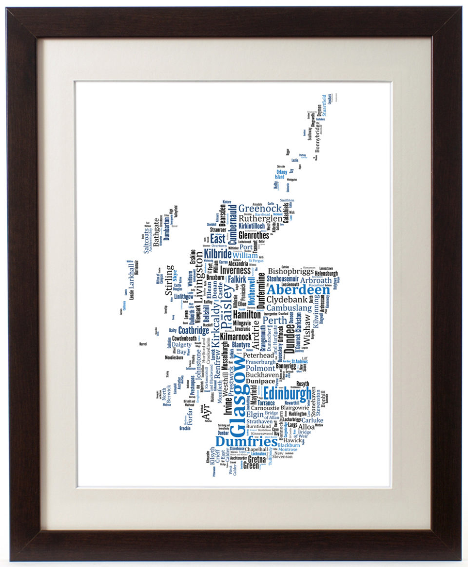 scotland typography map print town names