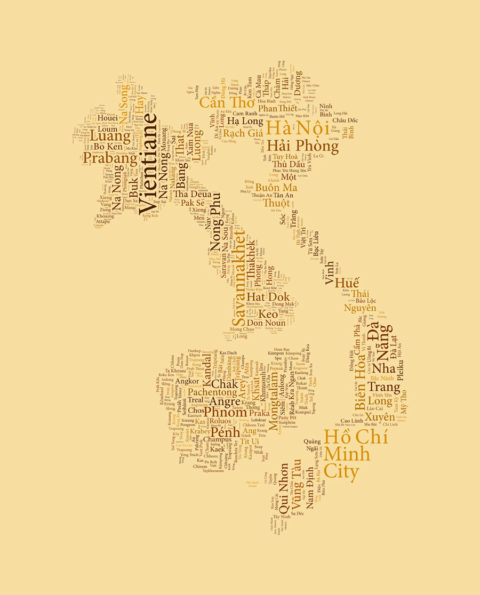 Southeast Asia map made from city names