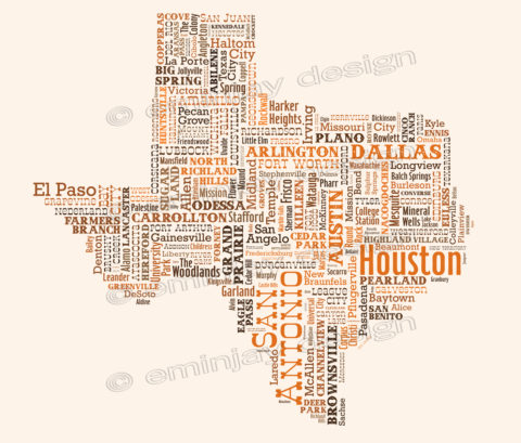 Texas map made from city names