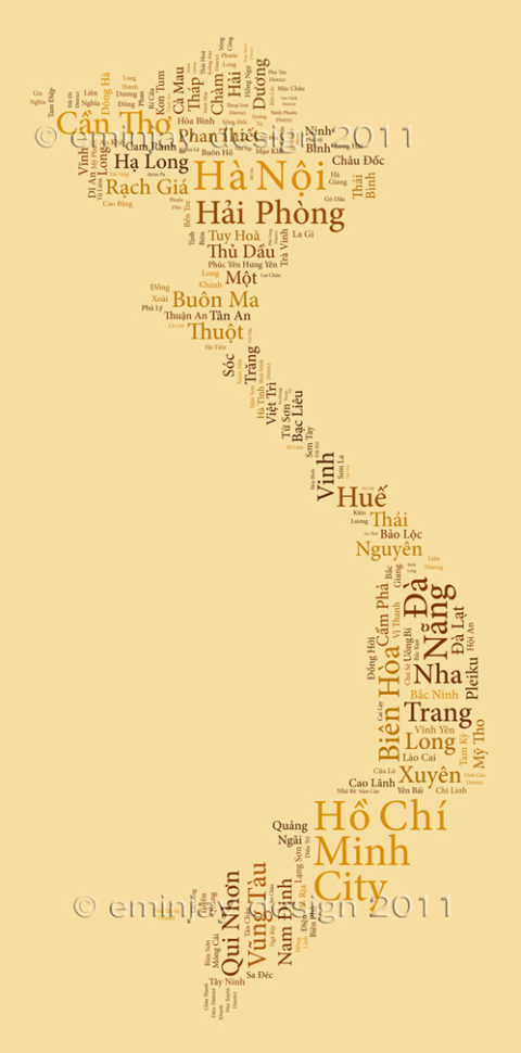 Vietnam map made from city names