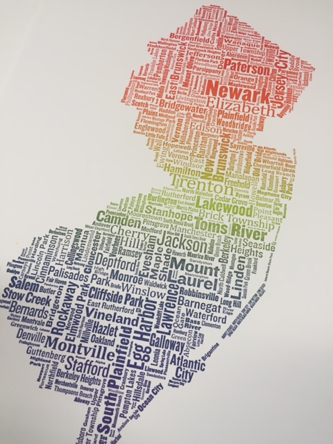 rainbow letterpress new jersey map